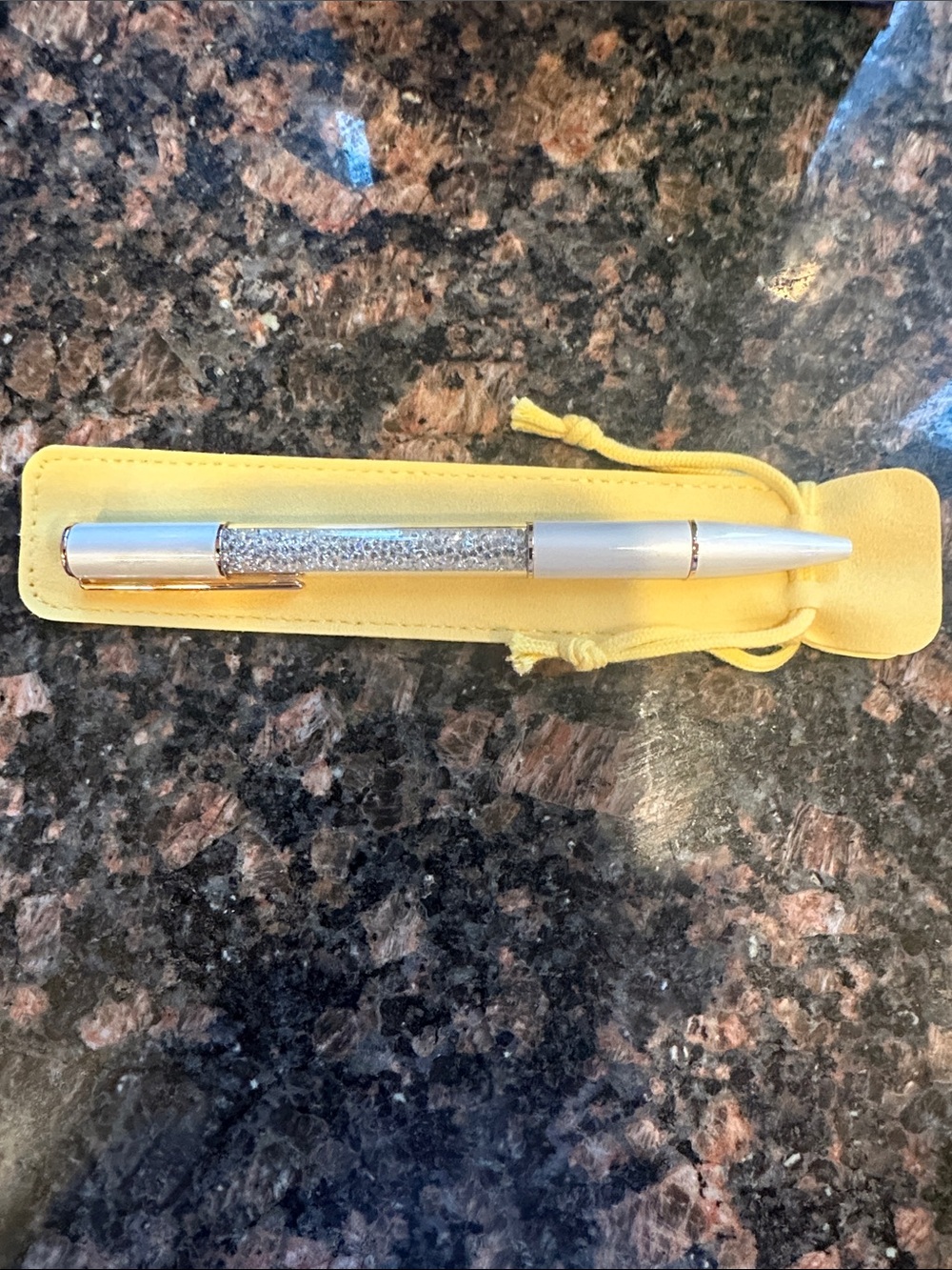 Swarovski Silver Crystal Accent Ballpoint Pen with Yellow Pouch